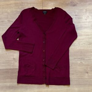 Talbots V-Neck Merino Wool Cardigan Sweater - Deep Burgundy